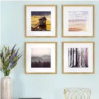 PHOTOLINI Bilderrahmen Sets quadratisch 30x30 cm aus MDF Holz mit Acrylglas & Zubehör, für 4 Bilder (4er Set), 4er Set Gold mit Passepartouts für Bilder in 20x20 cm