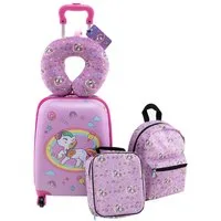 COSTWAY Kinderkoffer Set, 4 Rollen, 5 teiliges Trolley mit Handgepäck, Kissen