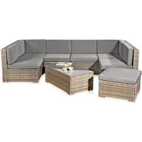 Feel2Home Garten-Essgruppe Gartensitzgruppe Terrassenmöbel Polyrattan Lounge versch. Farben, (Set, 1x Mehrteiliger Sofa 1x Ottomane 1x Tisch), Kissen inkl. Reißverschluss, daher abnehm- und waschbar