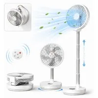 MOPUEA Standventilator Akku-Standventilator mit Fernbedienung, Tragbarer zusammenklappbarer, 6 einstellbaren, LED-Nachtlicht, USB-C, für Schlafzimmer und Camping