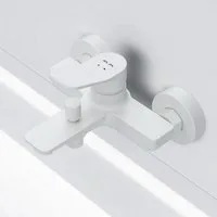 AM.PM Badarmatur Bad Armatur Wannenarmatur X-JOY Mischbatterie Wasserhahn Badewanne (Badezimmerarmatur Badewannenarmatur mit Duschschlauchanschluss Weiß, Einhebelmischer mit Auslauf) inkl. 2 x Abdeckrosetten