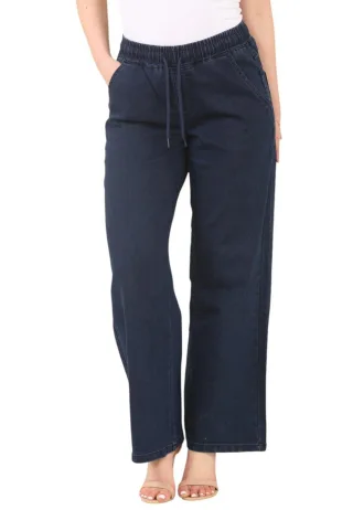 MYT Womens Elasticated High Waist Wide Leg Jeans in Dunkelblau