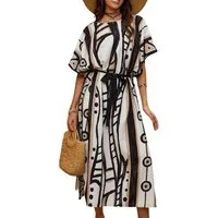 MOPUEA Strandkleid Strandkleid Damen Bohemian Cover Up Plus Größe Ombre (Kaftankleid Damen Strandkleid Boho Oversize Cover Up Lang, 1-tlg) V-Ausschnitt Lockeres Strandkleid Casual Resort Wear
