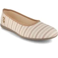 thies Pyjama Baumwoll Ballerina, beige stripe Hausschuh