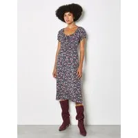 Apricot Druckkleid Midi-Kleid mit zierlichem Blumenmuster
