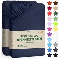 NatureMark Spannbettlaken Jersey Spannbetttuch, 100% Baumwolle, Gummizug: rundum, (2 Stück), Kinder Spannbetttuch, für Baby-/Kinderbett, 70x140 cm, Navy blau