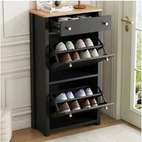 Merax Schuhschrank mit 2 Klappen und Schublade, Schmaler Schuhkommode (1-St., Schuhkipper mit Verstellbare Einlegeböden) Flur Aufbewahrungsschrank