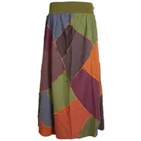 Vishes Maxirock Langer weiter Patchwork-Rock handgewebte Baumwolle Hippie, Goa, Festival Style