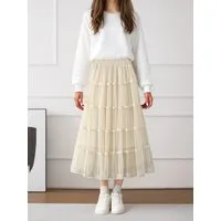 DEBAIJIA Meshrock Damen Frühling Herbst geschichteter Tüll-Tortenrock, High Waist