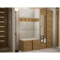 MIRJAN24 Garderoben-Set Orion XII, (Komplett-Set, Schrank, Schrank mit Spiegel, 2x Kleiderhaken, Paneel 11x 42x42), Auswahl aus Fronten und Polsterplatten