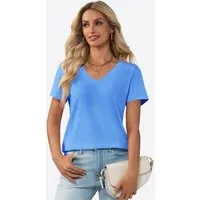 Imily Bela T-Shirt Damen V-Ausschnitt T-Shirt mit Kurzarm Casual Basic Oberteil (Packung, 1-tlg., 1per-Pack) in Unifarbe