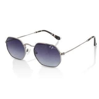 De-Gamme Silberne rechteckige Retro-Sonnenbrille mit Polarisation – Napoli
