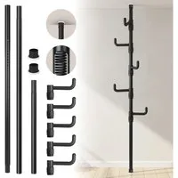 QUBEBU Kleiderständer Garderobenständer 4/5 Haken, Kleiderständer Freistehend 360° Drehbarer, (Set, 1 St., Höhenverstellbar von 110-310 cm, Kleiderstange Standgarderobe), Kein Bohren, Unterstützung von Boden und Decke