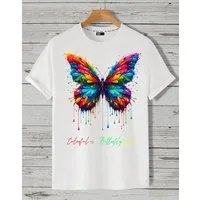 RMK T-Shirt Herren Shirt Basic Rundhals mit Butterfly Regenbogen Schmetterling