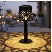 GLOBO LIGHTING LED Solarleuchte, LED-Leuchtmittel fest verbaut, Warmweiß, Solarlampe Tischleuchte Außenlampe LED Terrassenlampe schwarz H 21 cm
