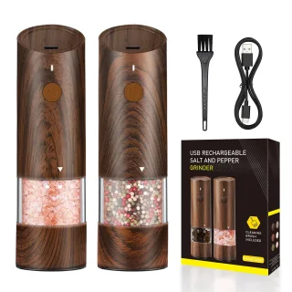 500mAh Electric Pepper Grinder in Wood Grain Color Electric Salt and Pepper Grinder Set with 6 Adjustable Coarseness Adj