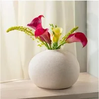 Praknu Tischvase Keramik Vase Weiß Klein - Bauchige Form mit Sandtextur (Einzeln, 1 St), Büro