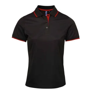 Premier - "Coolchecker" Poloshirt für Damen (Schwarz/Rot)