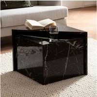 FINEBUY Satztisch Couchtisch Sofatisch MONOBLOC 2er Set Hochglanz Marmor Optik Dreieckig (Couchtisch 2er Set Schwarz Hochglanz Marmor Optik), Wohnzimmertisch Modern, Sofatisch MONOBLOC