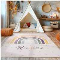 SIMPEX24 Teppich Regenbogen, Rechteckig, Höhe: 7 mm, Jungen-Mädchen Babyzimmer Teppich Kinderzimmer
