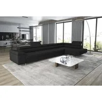 thematys Ecksofa ASTON MAXI 405 x 203cm mit Schlaffunktion & Bettkasten –, L-Sofa mit 5 verstellbaren Kopfstützen, Samt (Monolith), Cord (Poso) - L-Form, XL-Wohnlandschaft, 405 cm breit