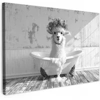 OneMillionCanvasses® Leinwandbild Alpaka - Blumen - Tier - Badewanne - Schwarz - Weiß, Fotodruck (1 St), Bilder für Badezimmer, Bad und Toiletten Deko, Bild WC 30x20 cm