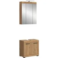welltime Badmöbel-Set SIENA, 2 teilig, inklusive LED Beleuchtung, bestehend aus:, (Set, 2-St., TOPSELLER), Waschbeckenunterschrank, Spiegelschrank, LED Badaufsatzleuchte