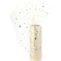 Creativery Tüllband, Tüll Stoff Rolle 9m x 15cm Sterne, weiß / gold
