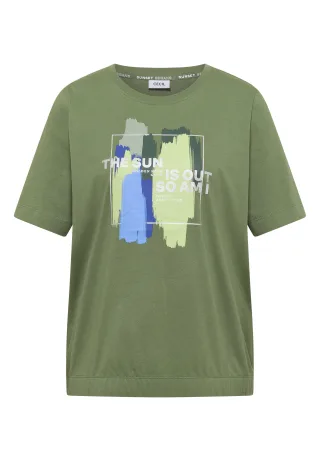CECIL - T-Shirt mit Rundhals und Frontprint deep matcha green - Gr. - S