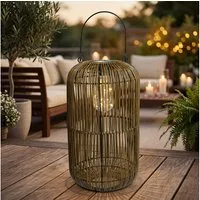 Kremers Schatzkiste LED Laterne LED Solarlaterne Rattan Optik 38 cm mit Dämmerungssensor IP44, LED fest integriert