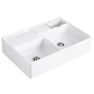 Villeroy und Boch Spülstein Doppelbecken 632392RW Ablaufgarnitur, Exzenterbetätigung, Resteschale, Stone White