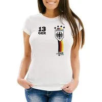 MoonWorks Print-Shirt Damen T-Shirt Fanshirt Fußball EM WM Deutschland Trikot Slim Fit mit Print