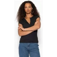 SASSYCLASSY T-Shirt Geripptes T-Shirt Damen mit Knopfleiste Elegant Figurbetontes Kurzarm Shirt mit Halsausschnitt in Rippstruktur