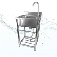 Lemodo Küchenspüle Spültisch freistehend, Wasserhahn mit Kalt Warm Anschluss, 55/50 cm, Flexible Wassertemperatureinstellung