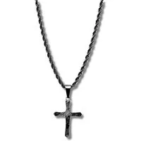 CRBNCNCPT Kette mit Anhänger Carbon Kreuz Anhänger mit schwarzer Edelstahl Kette Herren Halskette