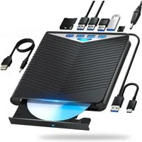 ibettertec Externes CD DVD Laufwerk, USB 3.0 & USB-C, +/-RW ROM Brenner DVD-Brenner (Optical External DVD Drive für Laptop, PC, Desktop, MacBook, iMac)