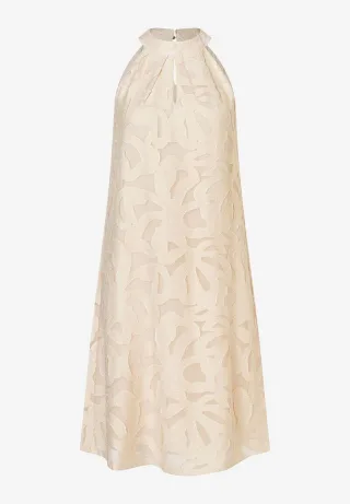 MORE & MORE - Kleid mit floralem Ausbrenner-Dessin beige - Gr. - 32