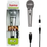 Hama Mikrofon Dynamisches Mikrofon DM-40 kabelgebunden Silber (Set), 3m Kabel Party Veranstaltung DJ Mix Karaoke XLR 3,5mm 6,35mm Stecker