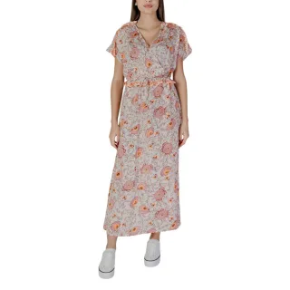 Blumiges Maxikleid mit V-Ausschnitt und kurzen Ärmeln