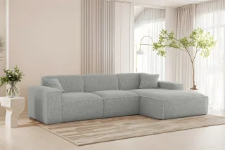 Ecksofa Designersofa CELES PREMIUM in Stoff Sven Hellgrau Ottomane Rechts
