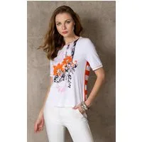 Passioni Print-Shirt mit Blumenprint und Nieten Details mit Streifen am Rücken