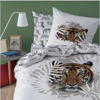 MTOnlinehandel Bettwäsche Tiger 135x200 + 80x80 cm, 100 % Baumwolle, Renforcé, 2 teilig, Wild & Free Safari Bettwäsche-Set für Kinder, Teenager & Erwachsene