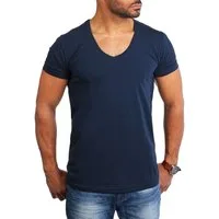 Young & Rich T-Shirt Herren Uni Basic extra tiefer Ausschnitt Unterziehshirt 1315 V-Ausschnitt unifarben kurzarm slim fit