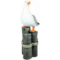colourliving Gartenfigur Möwe auf Poller Deko Figur Möwe Möwenfigur, (Maritime Dekoration), 45 cm, sehr realistisch, handbemalt, in Holzschnitt Optik
