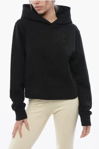 Kapuzenpullover aus gebürsteter Baumwolle mit besticktem Kapuzenpullover in Schwarz