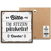 ARTFAVES Holzbild Schild mit Spruch - Bitte im Sitzen pinkeln! - Bad, Badezimmer, WC, To