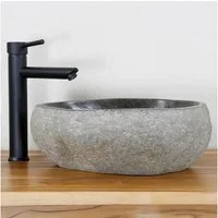Casa Moro Waschbecken Aufsatzwaschbecken Naturstein – Flussstein Waschbecken Ø 30–35 cm (Aufsatzwaschbecken Naturstein handgemacht), RIVER STONE