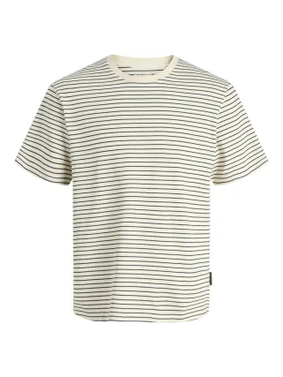 JACK&JONES - JJEDOVER STRIPED TEE SS CREW NECK JNR Antique White - Gr. - 164