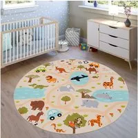 Paco Home Kinderteppich Bino 580, rund, Höhe: 4 mm, Spielteppich, Motiv Straße & Autos, Kinderzimmer