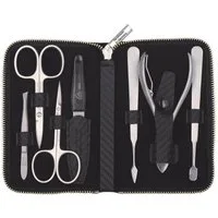 ERBE Maniküre-Etui Lederetui mit Zippverschluss, 7 tlg., Carbonleder, rostfrei
